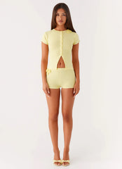 Angela Button Up Knit Top - Yellow