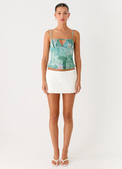 Nalini Ruched Neckline Top - Green Paisley