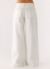 Neo Low Rise Wide Leg Denim Jeans - Ivory