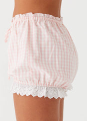 Weston Lace Trim Shorts - Pink Gingham