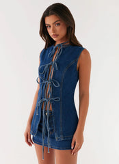 Wish You Luck Denim Top - Dark Blue