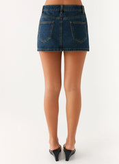 Maysa Low Rise Mini Skirt - Washed Denim