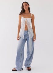 Pick Of The Bunch Lace Tie Top - White