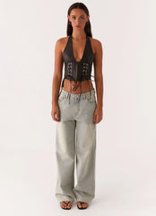 Playbook Halterneck Top - Vintage Brown
