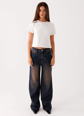 Back Again Straight Leg Denim Jeans - Brown Blue Acid Wash