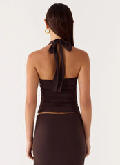 Brienne Beaded Halter Top - Chocolate