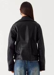 Ethan PU Biker Jacker - Black