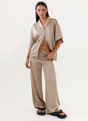 Palm Cove Satin Pants - Mushroom