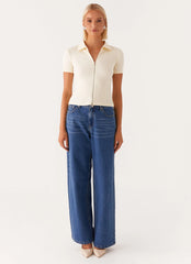 Damita Zip Front Top - Lemon