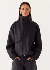 James PU Bomber Jacket - Black