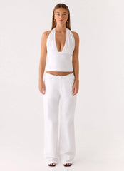 Josephina Linen Halter Top - White