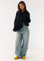 Torrie Oversized Polo Top - Black