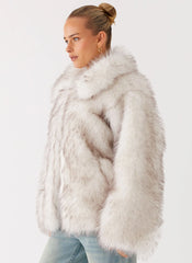 Novera Faux Fur Jacket - White Grey