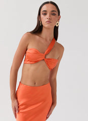 Hidden Oasis Satin Top - Tangerine