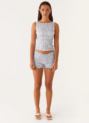 Girls Like Us Ruched Mini Shorts - Blue