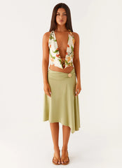 Everette Satin Scarf Top - Floral Print