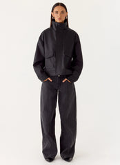 James PU Bomber Jacket - Black