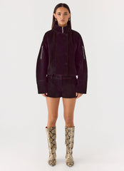 Marlow Faux Suede Jacket - Black