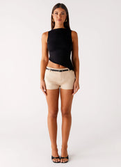 Katie Suede Mini Shorts - Beige