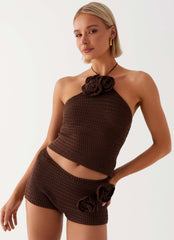 Maia Rose Crochet Mini Shorts - Chocolate