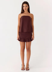 Lucie Mae Linen Mini Skirt - Chocolate Drizzle