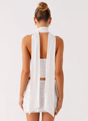Milos Scarf Halter Neck Top - White