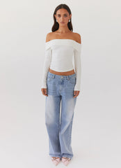 Hayley Long Sleeve Ribbed Top - White
