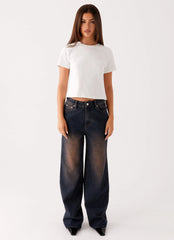 Back Again Straight Leg Denim Jeans - Brown Blue Acid Wash