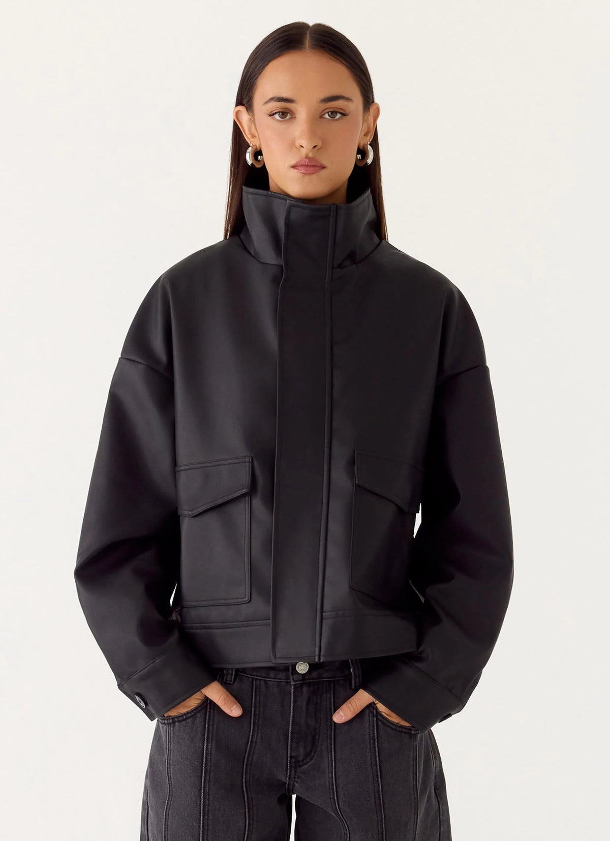 James PU Bomber Jacket - Black