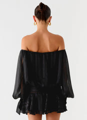 Eira Balloon Sleeve Mini Dress - Black
