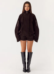 Marlow Faux Suede Jacket - Chocolate