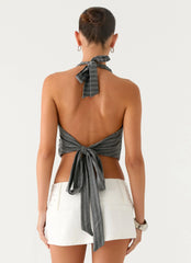 Vassy Halter Top - Grey Marle Stripe